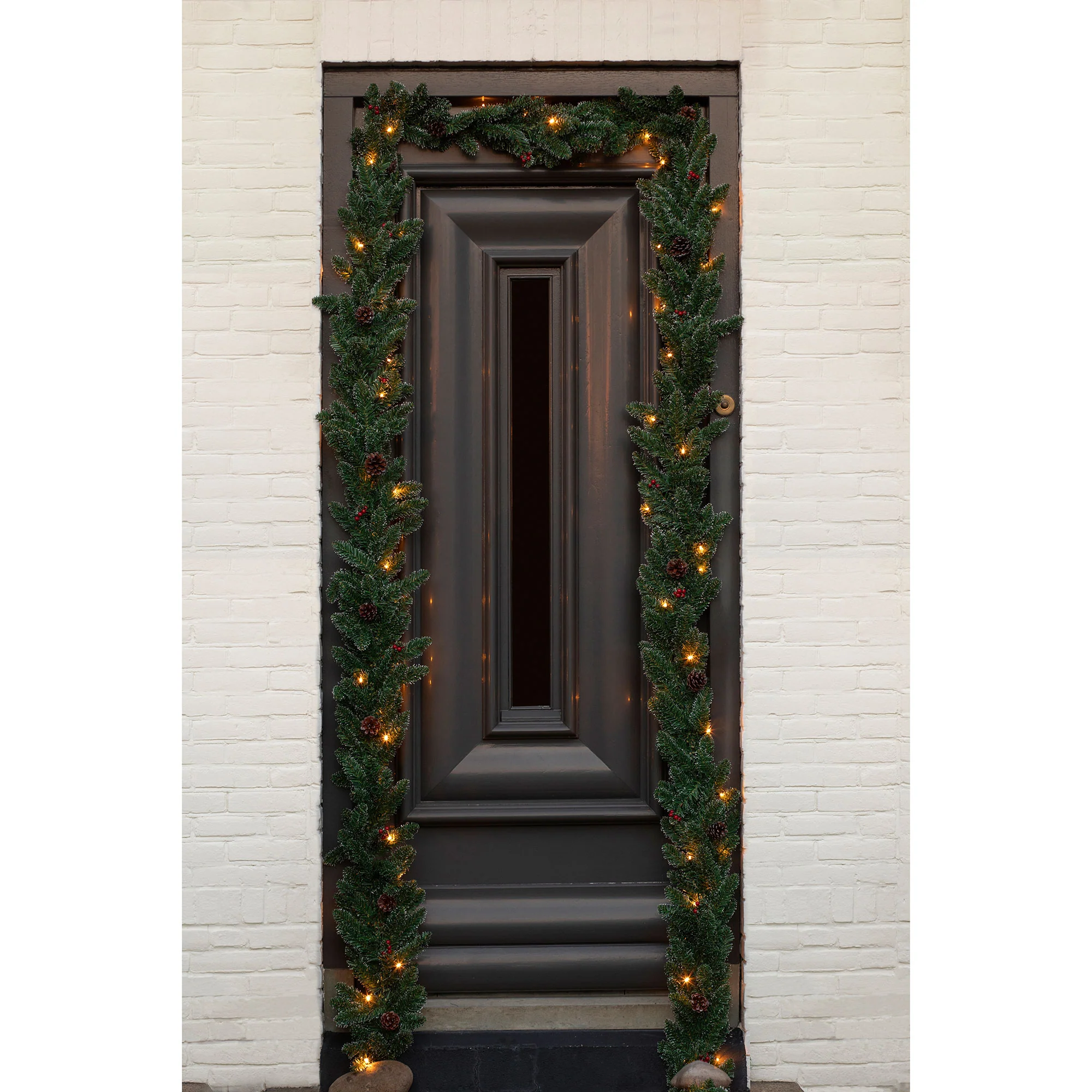 2x Guirlande de Noël artificielle 'Creston'  2,7 mètres vert-rouge incl. Éclairage LED + décoration de Noël Vert-Rouge