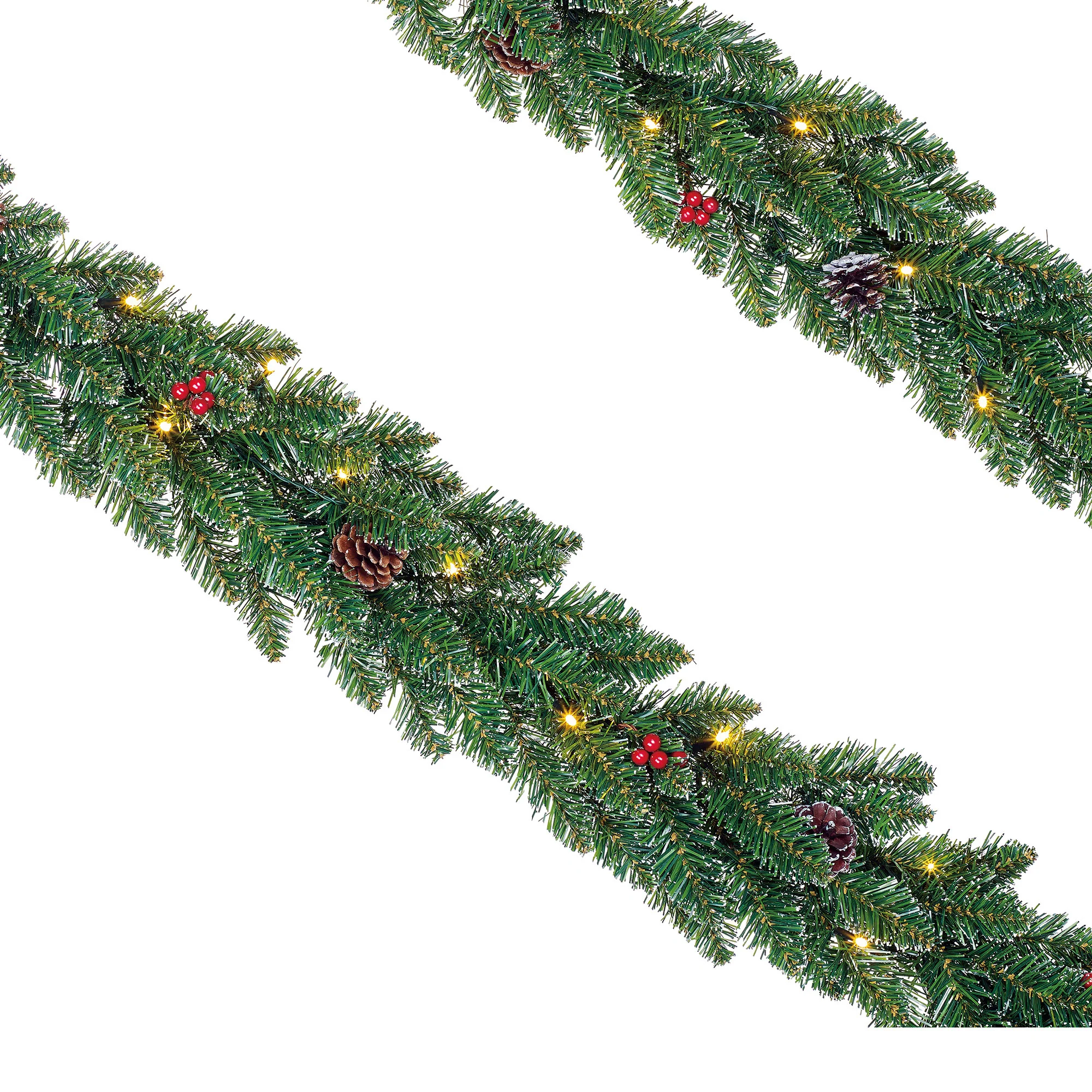 2x Guirlande de Noël artificielle 'Creston'  2,7 mètres vert-rouge incl. Éclairage LED + décoration de Noël Vert-Rouge - Image 4