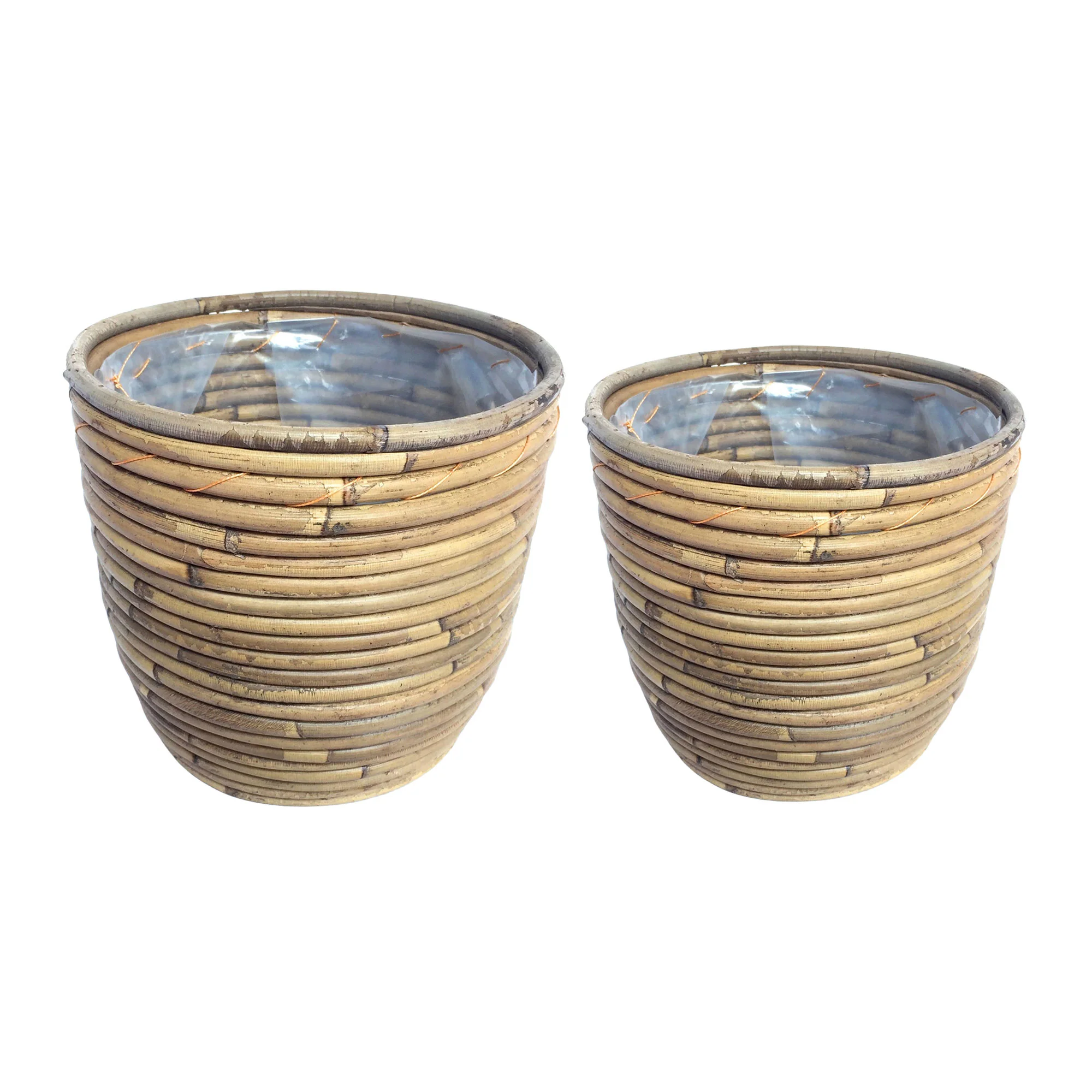 2x Rotin Cache-pot Macrame 'Ballon Stripe' naturel avec suspension pour plante - Image 4