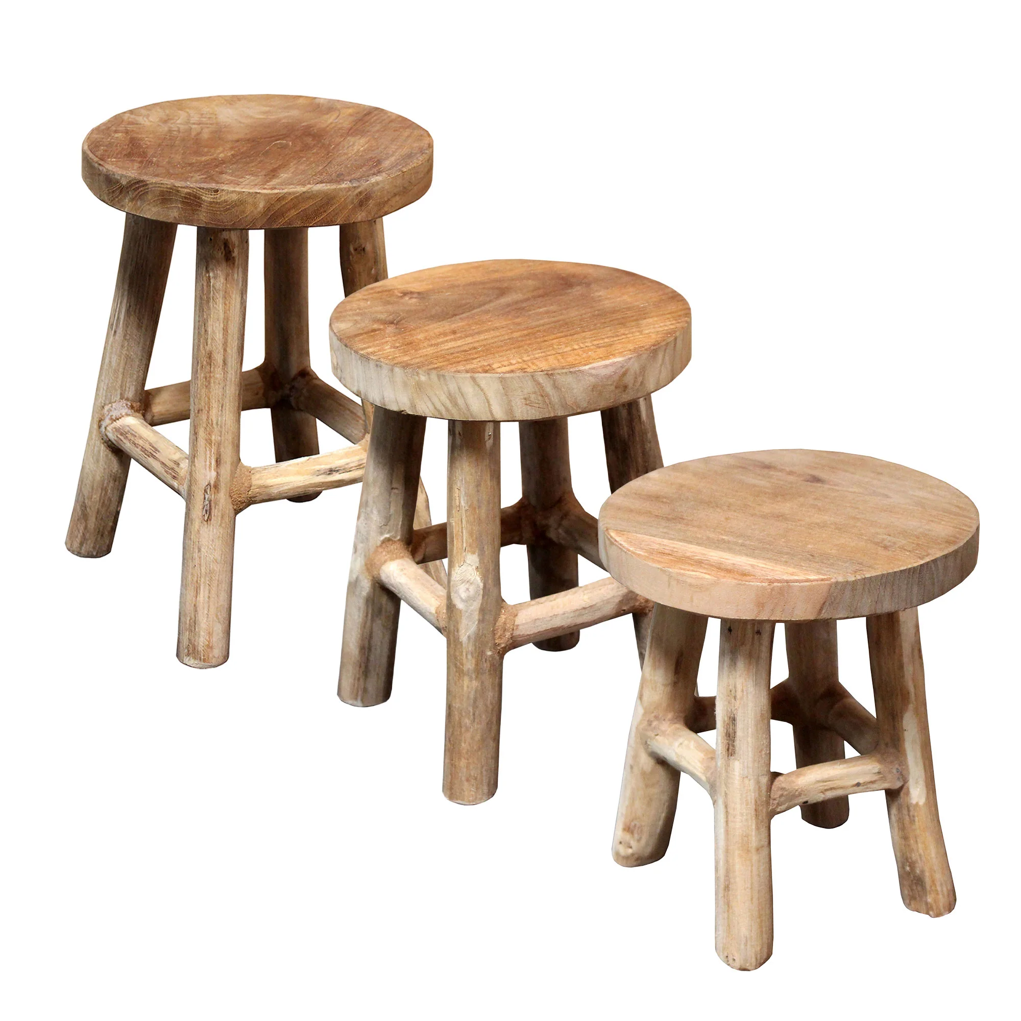 3x Tabouret en bois rond marron