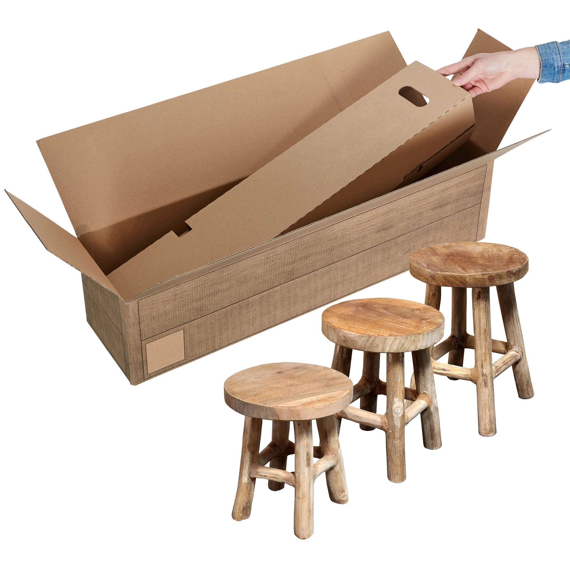 3x Tabouret en bois rond marron - Image 2