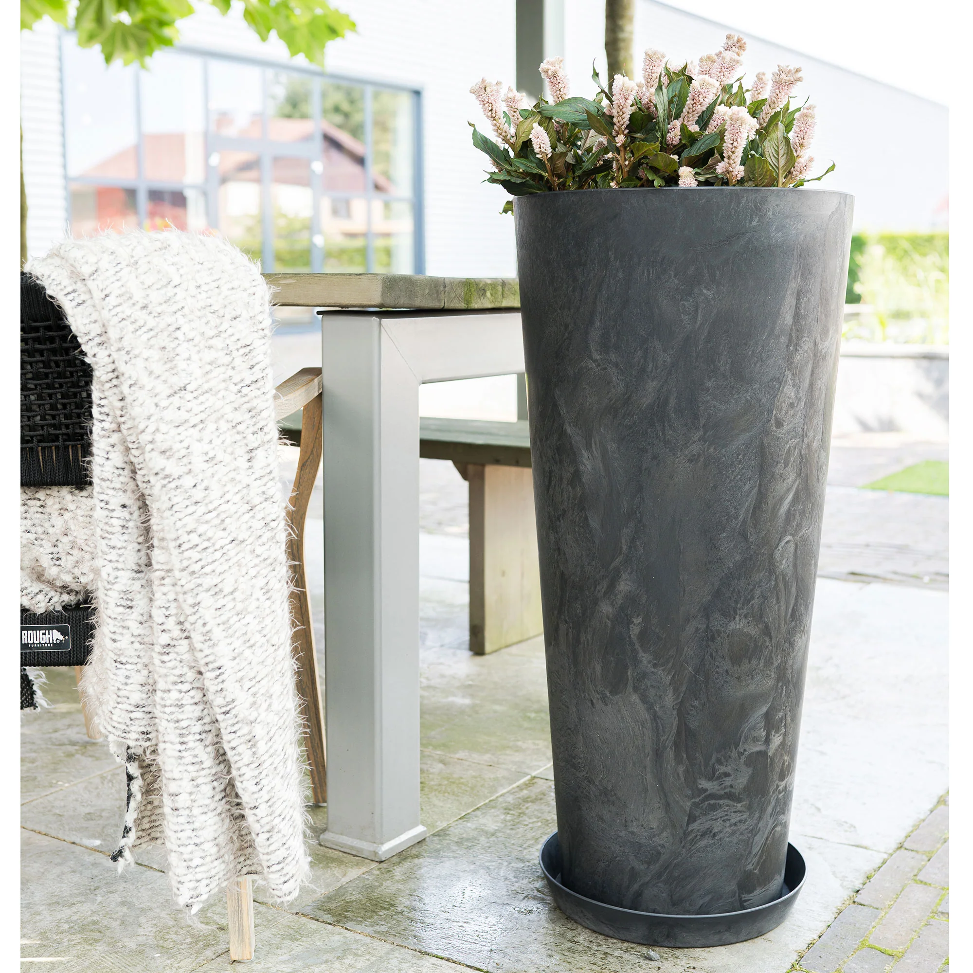 Artstone pot de fleurs haut Claire rond noir - Pot pour l'intérieur et l'extérieur - Image 5