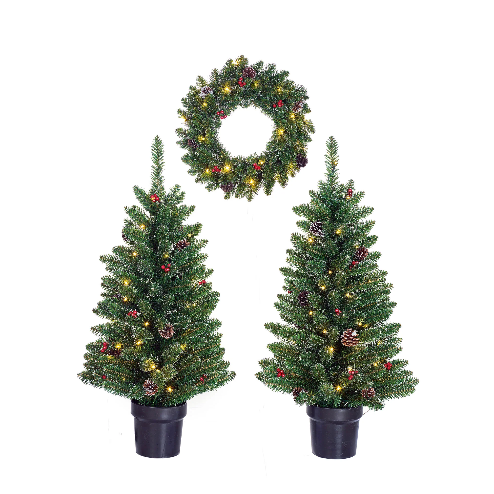 Black Box 2x Sapin de Noël artificiel enneigé + 1x Couronne de Noël 'Creston' incl. Éclairage LED + décoration de Noël - Image 2
