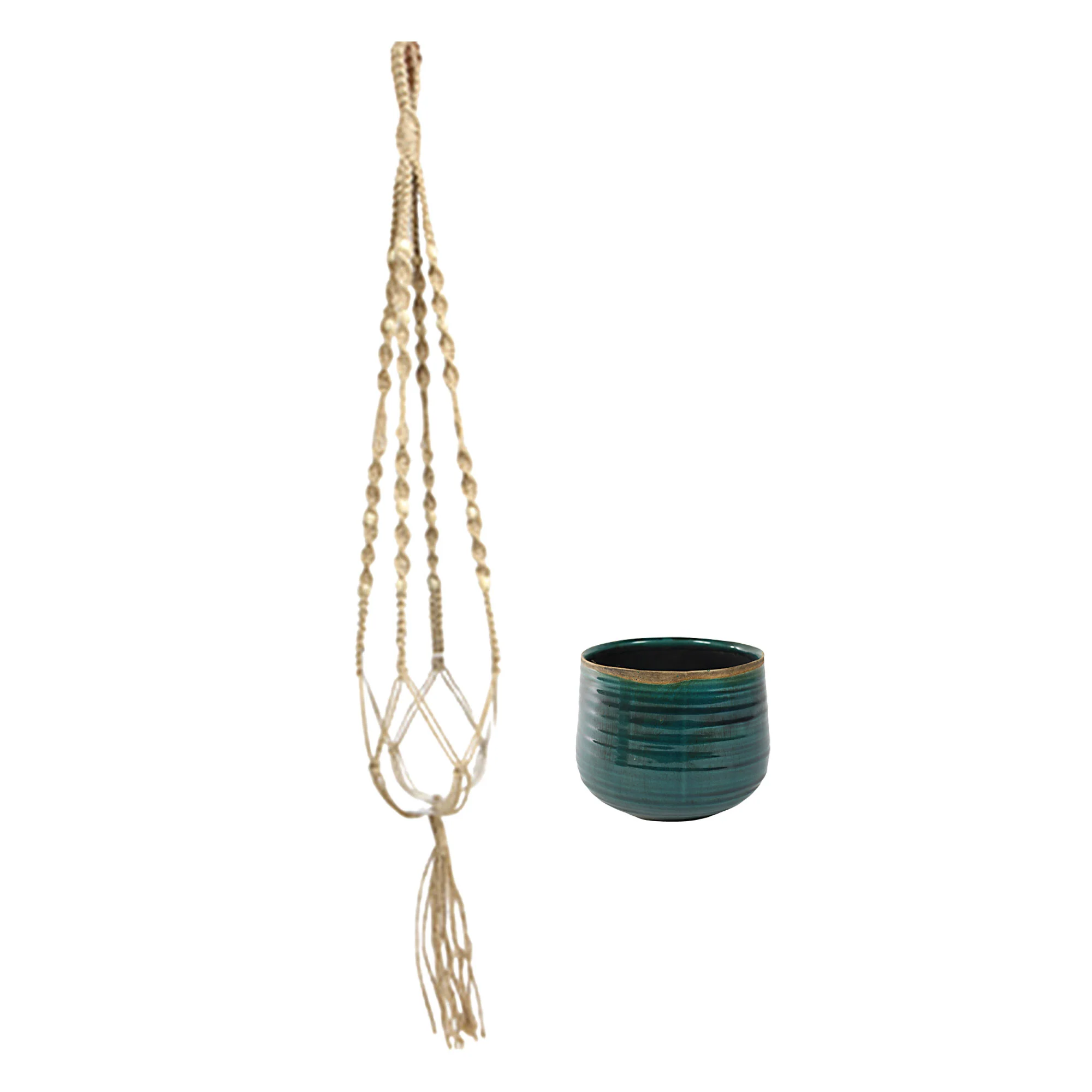 Cache-pot Macrame 'Iris' bleu avec suspension pour plante - Image 2