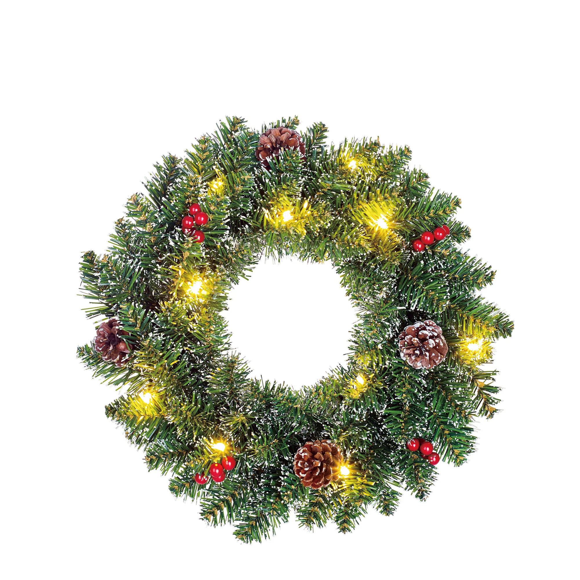 Couronne de Noël avec éclairage LED + décoration de Noëll Vert-Rouge - Image 2