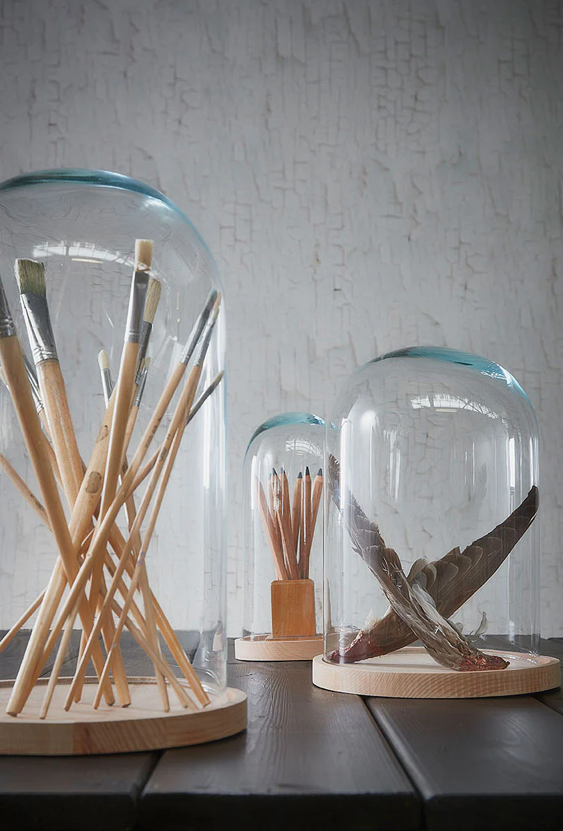 Mica Cloche en verre Hella sur soucoupe en bois - Image 2