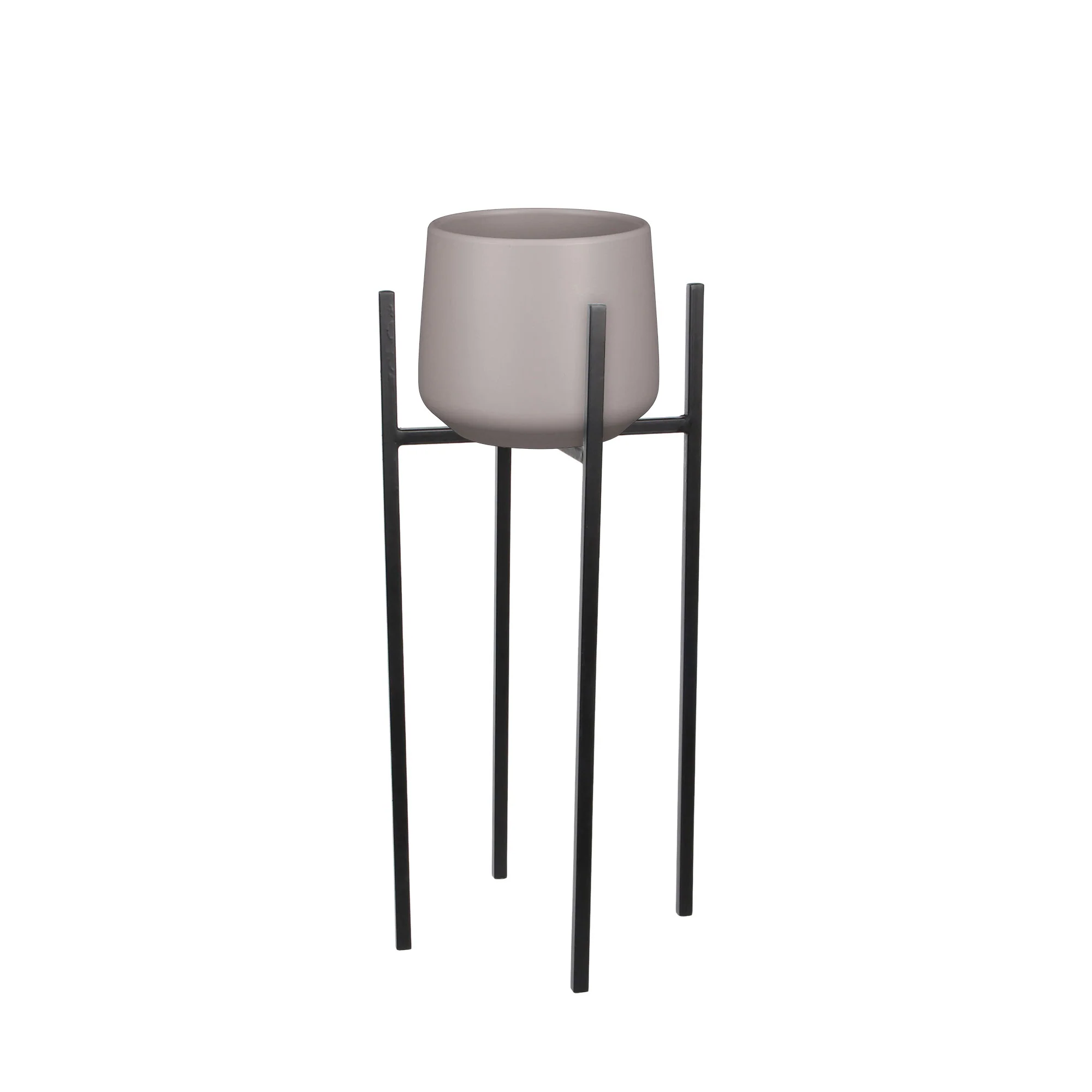 Mica pot de fleurs Amber rond taupe avec table à plantes - Pot pour l'intérieur