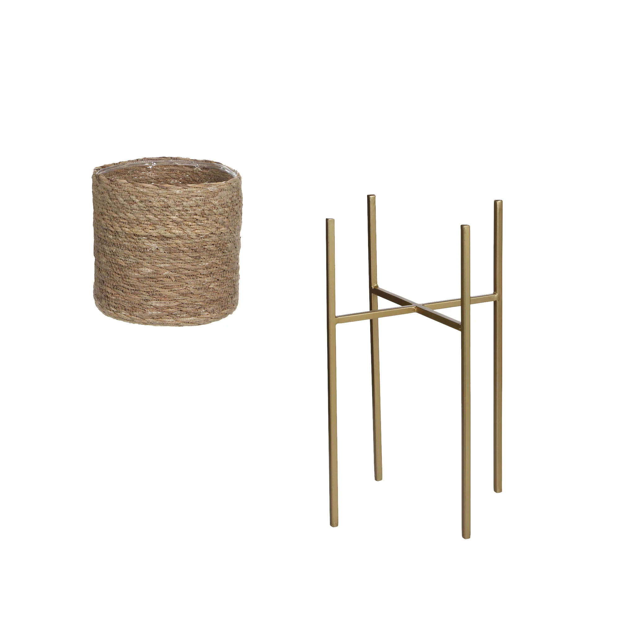 Mica pot de fleurs Atlantic zeegras rond marron avec table à plantes - Pot pour l'intérieur - Image 2