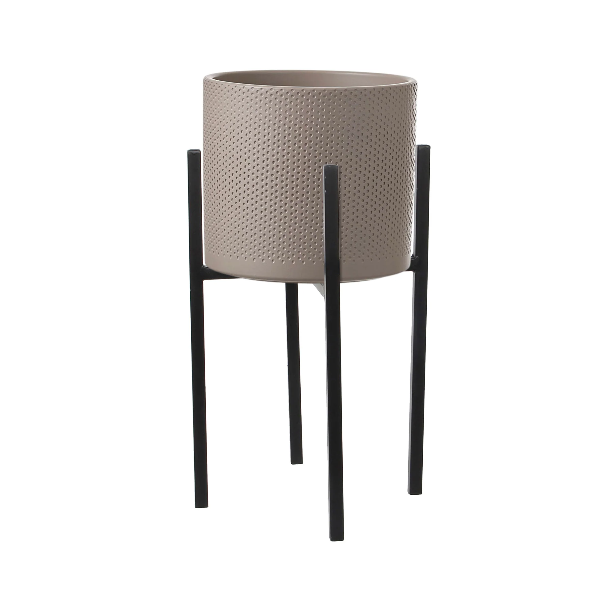 Mica pot de fleurs Era rond gris avec table à plantes - Pot pour l'intérieur