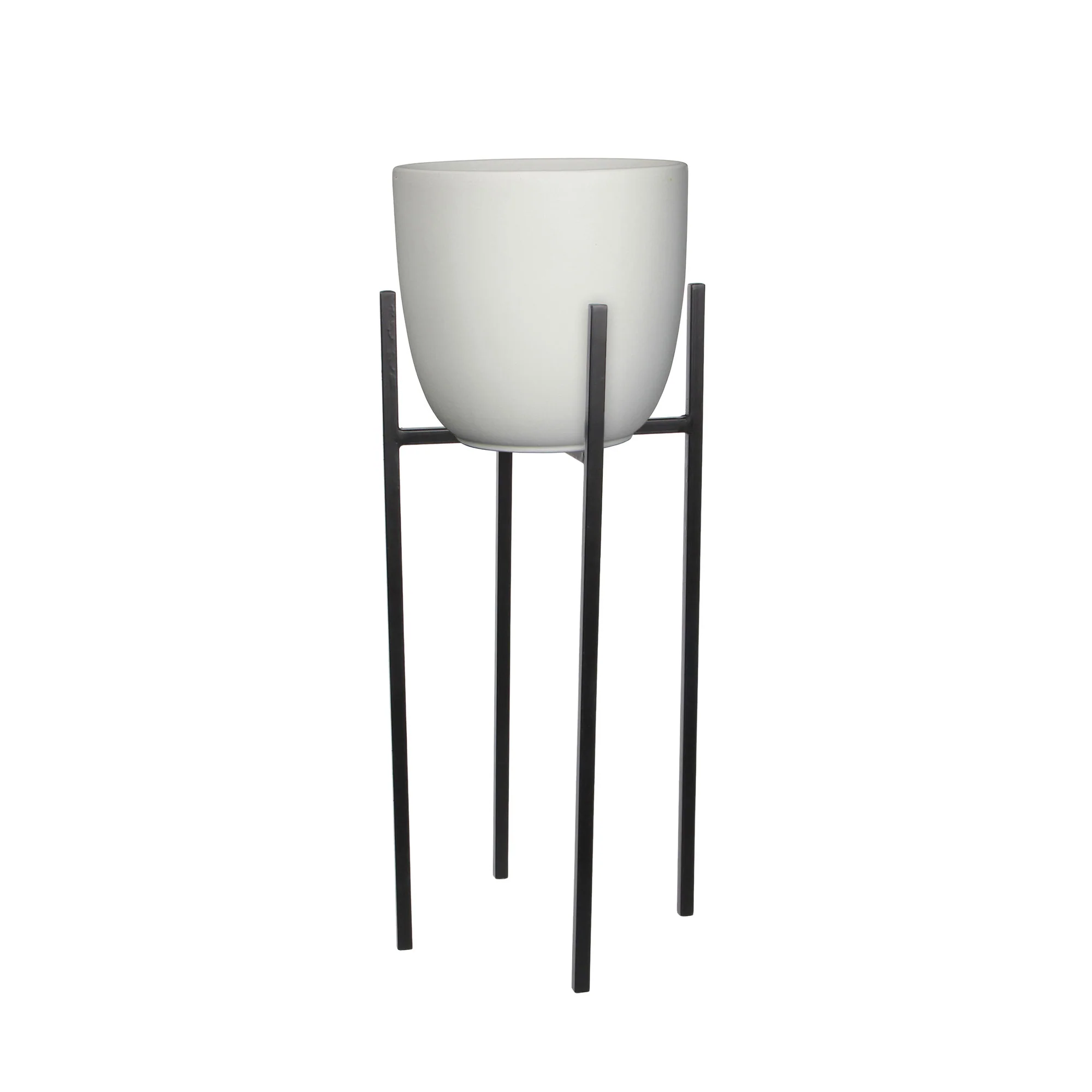 Mica pot de fleurs Tusca rond blanc avec table à plantes noire - Pot pour l'intérieur - Image 4