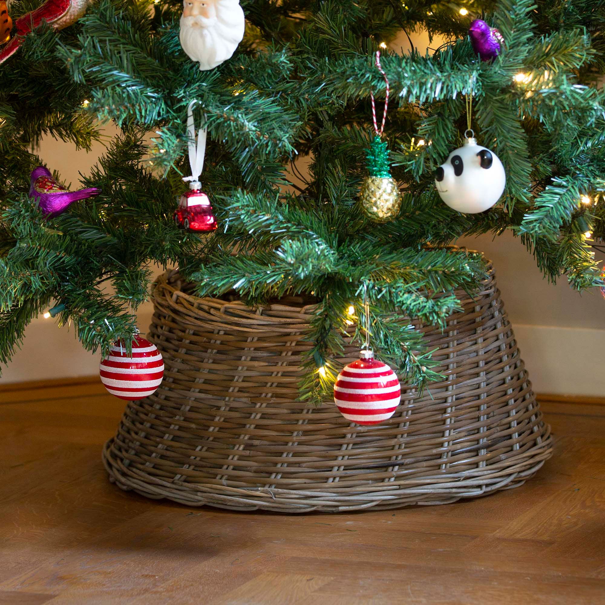 Panier pour sapin de Noël en rotin rond gris - Image 2