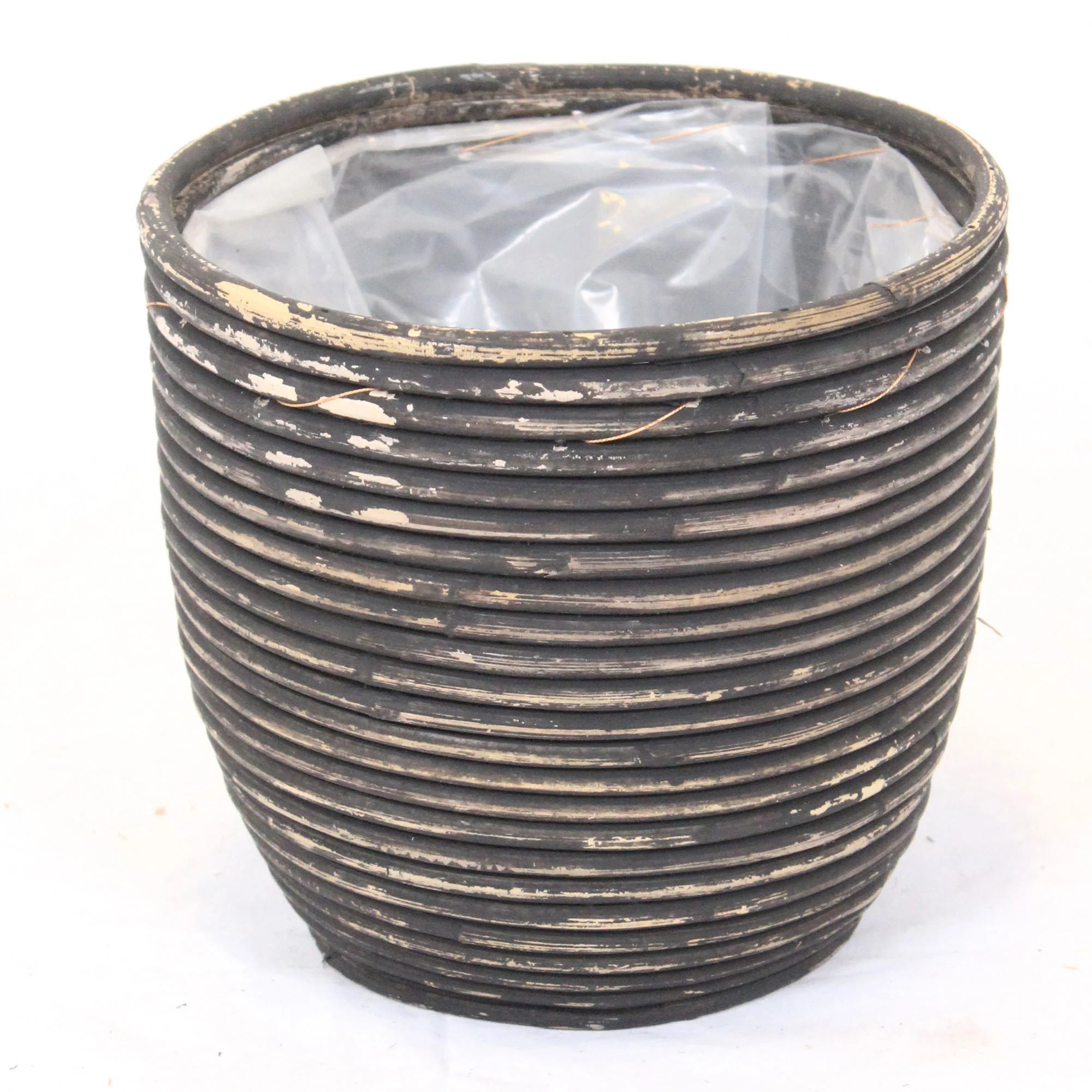 Pot de fleurs rayé en rotin rond noir - Pot pour l'intérieur - Image 3