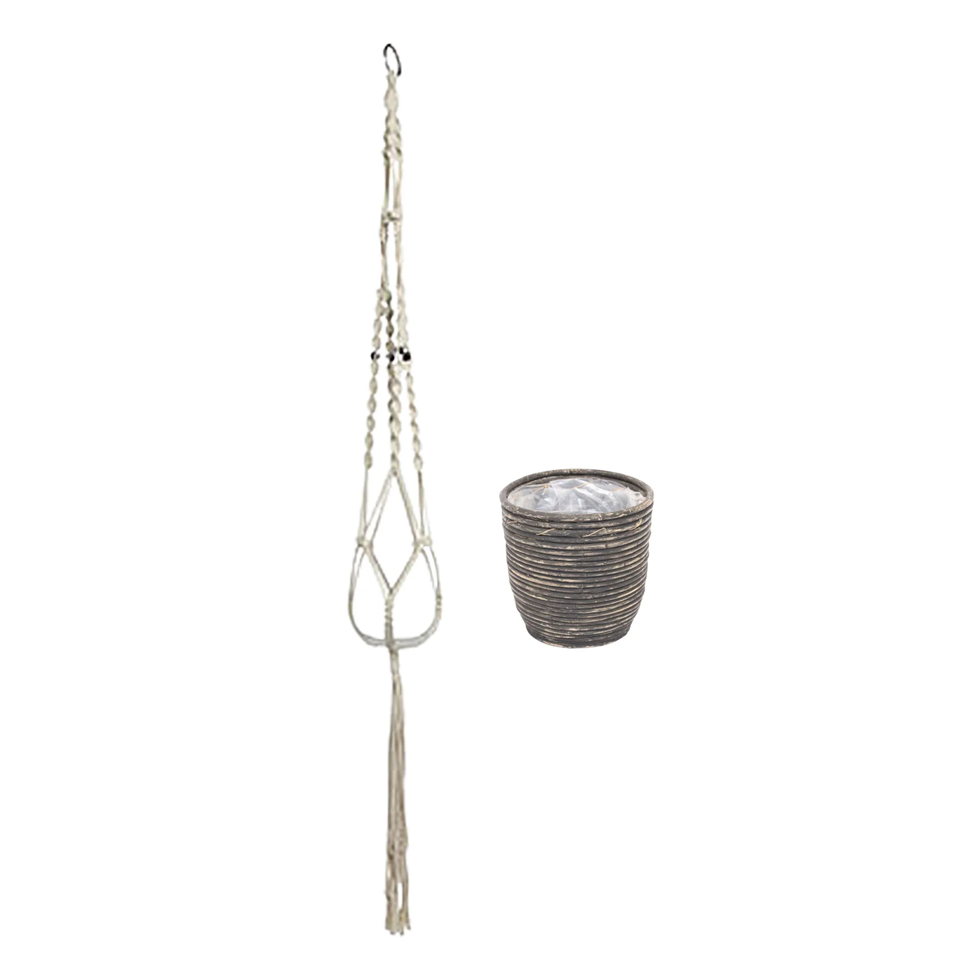Rotin pot 'Ballon Stripe' noir avec suspension pour plante - Image 2