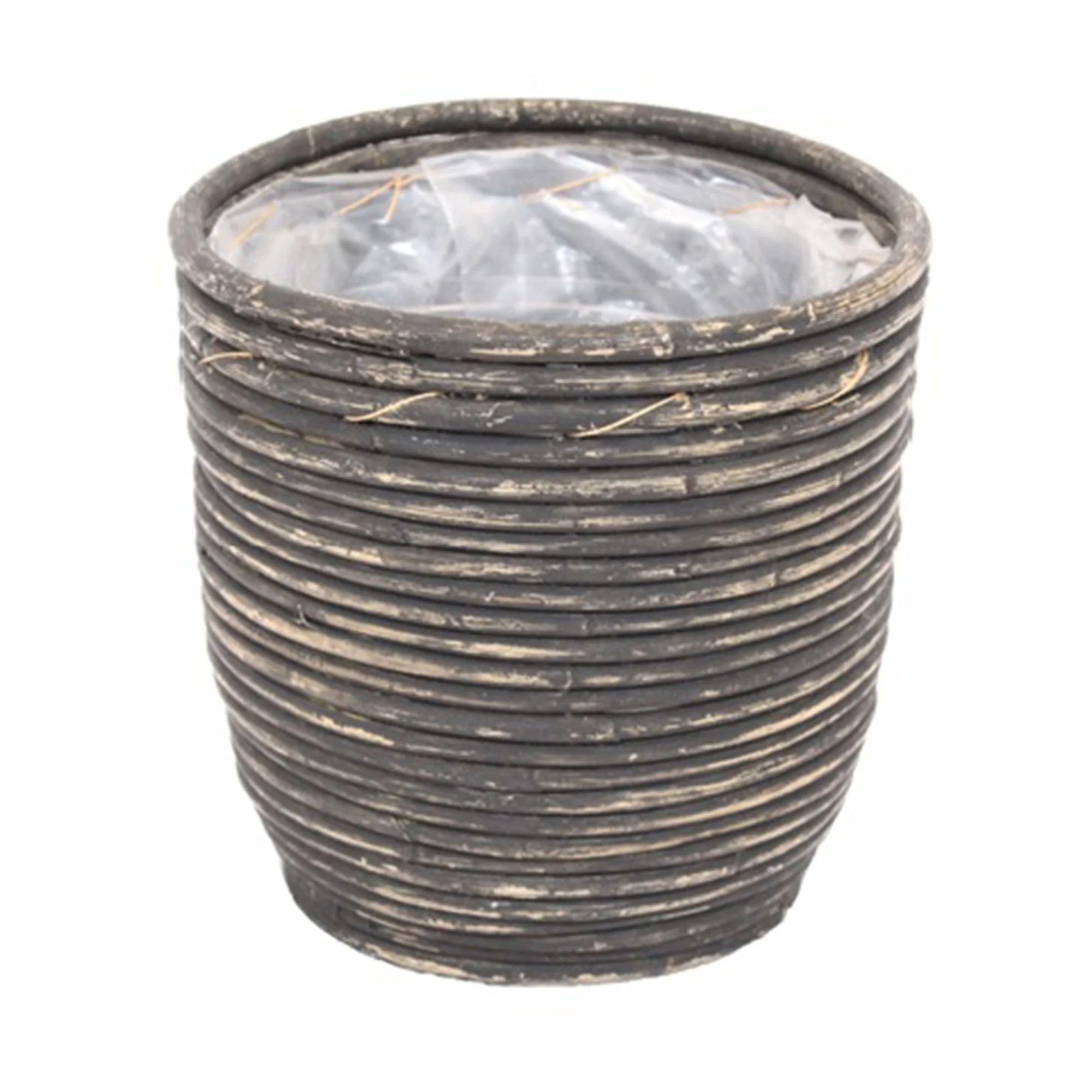 Rotin pot 'Ballon Stripe' noir avec suspension pour plante - Image 4